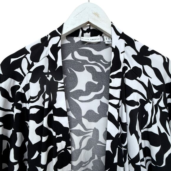 Susan Graver Cardigan Jacket Plus Size 3X Stretch Liquid Knit Black White Open F - Picture 2 of 9